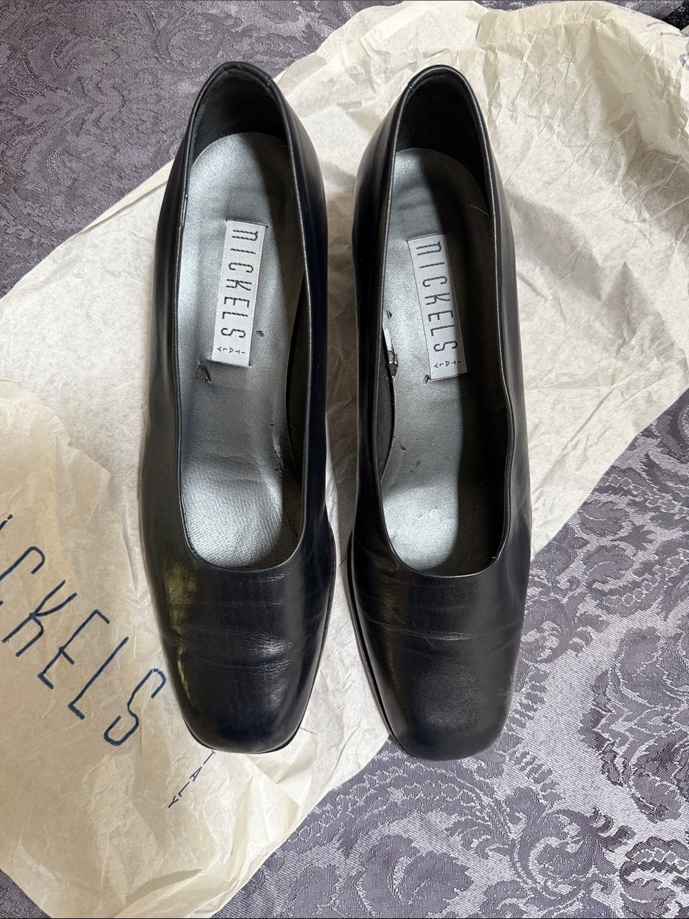Nickels Black Leather Square-Toe Heels
